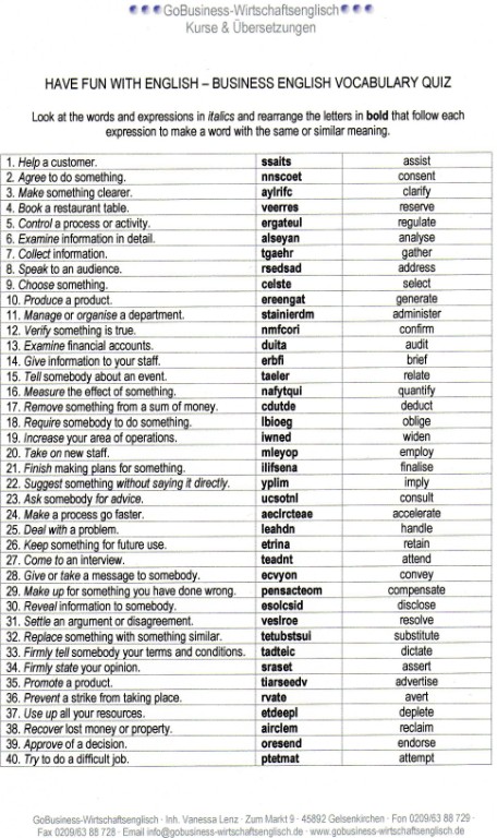 L&ouml;sung 'Business English Vocabulary Quiz'
